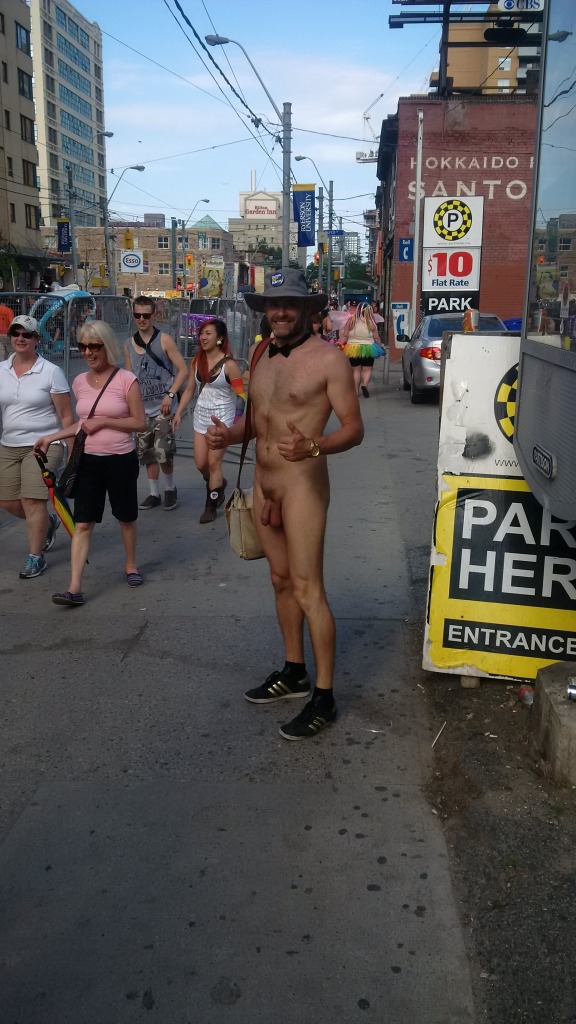 Jade Sambrook naked in public and heading to Pride festivities on Church Street after the Parade